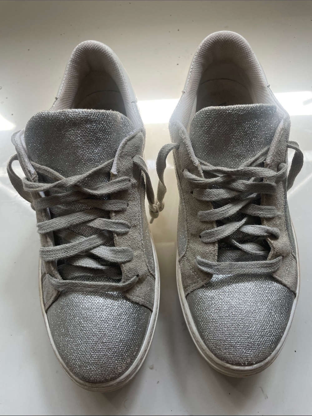Valentino Women's Silver Glitter Lace-Up Sneakers